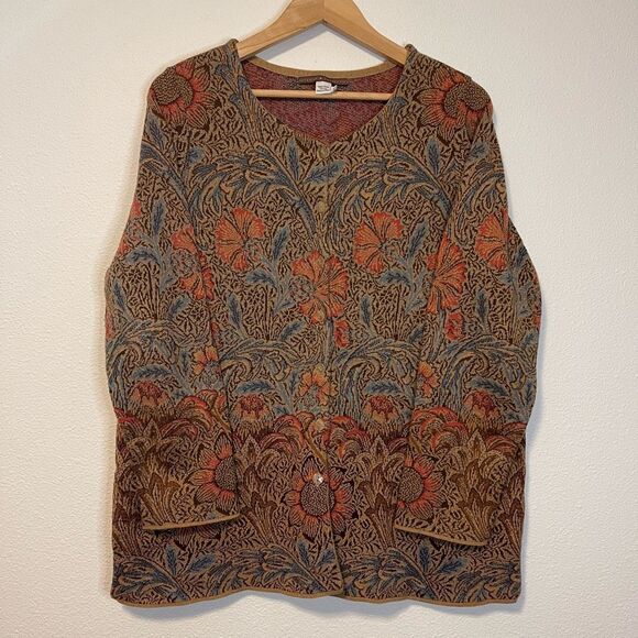 Peruvian Connection Floral Jacquard Cardigan Jacket 100% Pima Cotton Size XL - Picture 1 of 9
